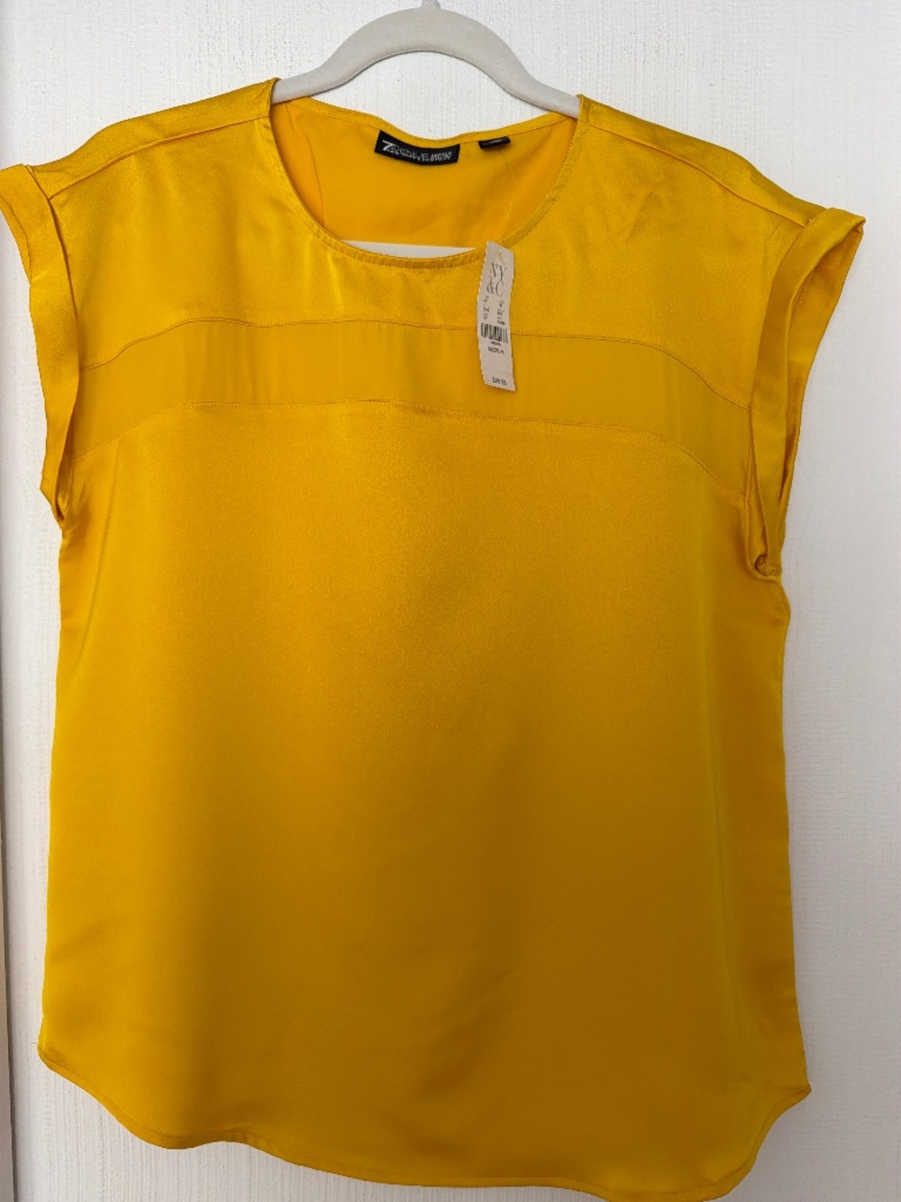 New York & Company Yellow Satin Sheer Panel Top – Size Medium NWT